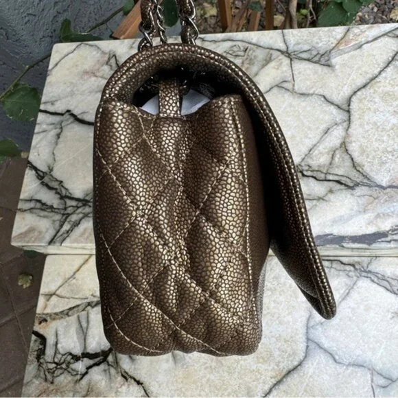 SOLD Chanel Classic Timeless CC Single Flap Metallic Caviar Shoulder Bag - Picture 9 of 16